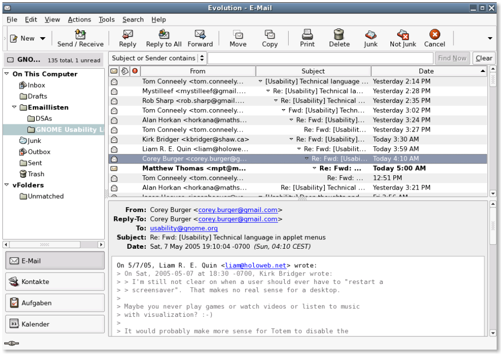 Evolution は Linux 界の Outlook 。