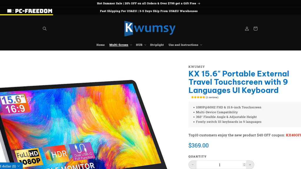 【実機レビュー】Kwumsy KX 唯一無二！9言語対応スクリーンキーボードの15.6インチ Full-HD タッチモニター